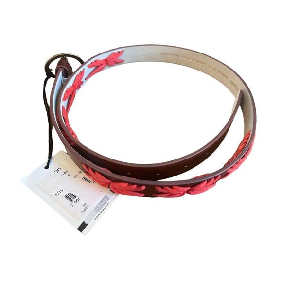Medium Lodis NY Brown Leather Aztec Boho Neon Orange Stiched Women\'s Belt NEW Re main image 13